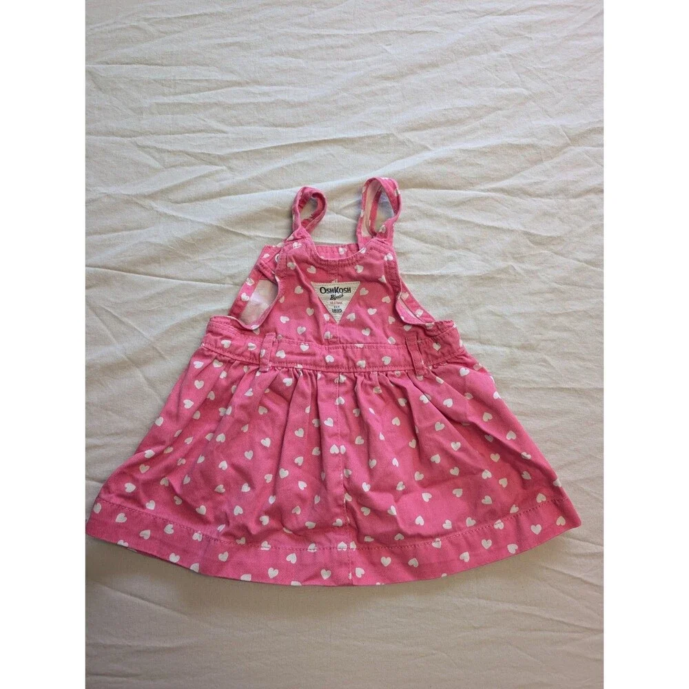 VALENTINE's Oshkosh Vestbak Overall Dress 18 Mo Pink White Hearts 100% Cotton